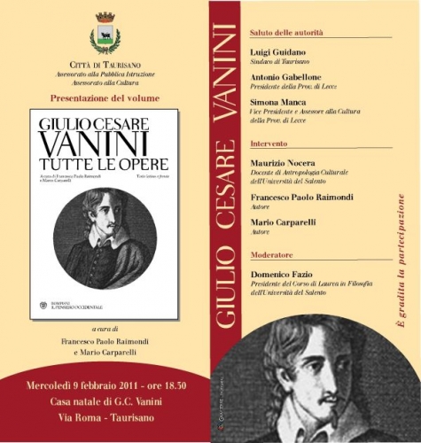 Taurisano, presentazione del libro su Giulio Cesare Vanini